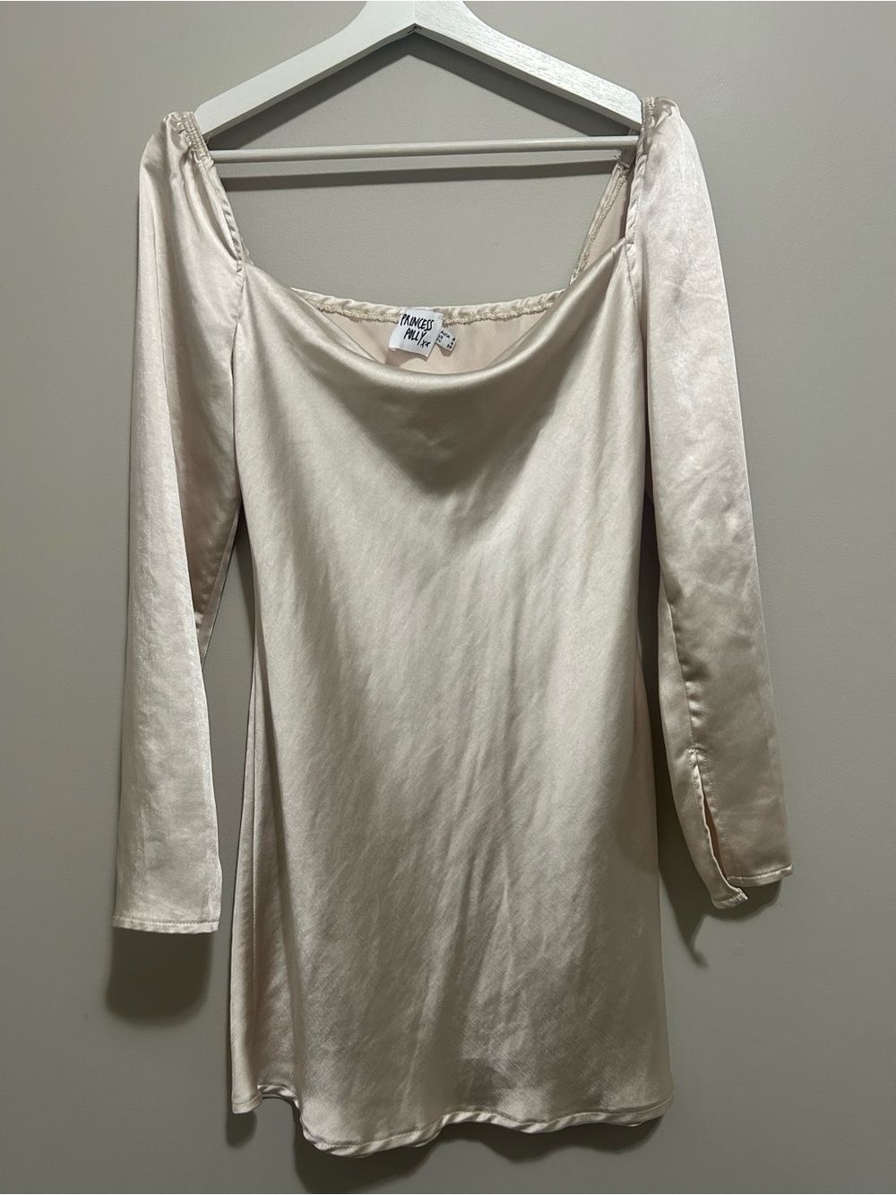 Women's Champagne Satin Mini Dress - Picture 2 of 13